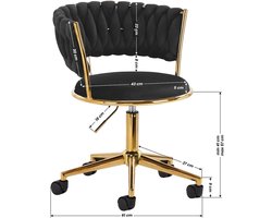 Draaistoel LUX zwart fluweel - salonstoel - decor - visagie stoel - kapper stoel - fluweel - gouden stoel - bureaustoel