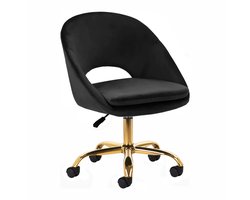 Draaistoel LUX zwart fluweel - salonstoel - decor - visagie stoel - kapper stoel - fluweel - gouden stoel - bureaustoel