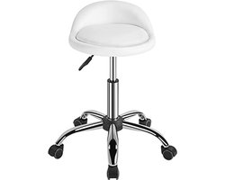 Draaistoel met Wielen - Verstelbare Werk- en Barkruk in Wit Kunstleer