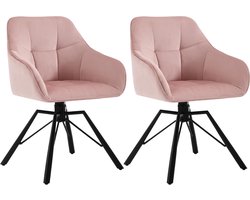 Draaistoel - Set Van 2 - Eetkamerstoelen Met Armleuning - Draaibare Zitting - Zwarte Poten - Roze - Eetkamer, studeerkamer, woonkamer