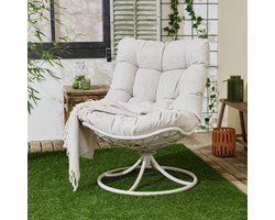 Draaistoel voor Buiten – 360° Draaibaar – Incl. Kussen – Zandkleur – 67x82x91 cm – Tuinstoel Balkon & Tuin – Staal Frame