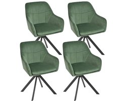 Draaistoel voor Eetkamer - Set van 4 Stuks - Fluwelen Groene Stoelen met Armleuningen - Draaibaar en Metalen Poten