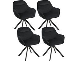 Draaistoel voor Eetkamer set van 4 - Zwart Fluweel met Armleuningen en Draaifunctie