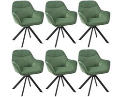 Draaistoelen Set van 6 - Fluwelen Groene Eetkamerstoelen met Armleuning - Draaibaar en Comfortabel