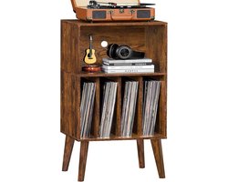 Draaitafel standaard, platenspeler standaard biedt plaats aan maximaal 160 albums, Mid-Century vinyl opberghouder tafel met houten poten, bruin