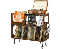 Draaitafel standaard vintage platenspeler tafel, platenspeler platenstandaard met opslag, houten bijzettafel vinyl platenspeler standaard met metalen poten voor woonkamer