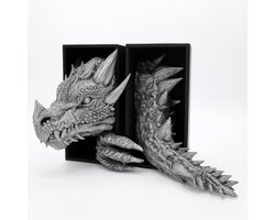 Draak Book nook Hoofd & Staart - Fantasydraak Boekensteunen - Metallic Zilver