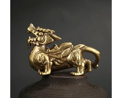Dragon Beast Pixiu Antiek Koper Messing Tafelbladen Beeldjes Standbeelden Centerpieces Miniaturen Presse-papier Collectibles Home Decor Geschenken Kunst Ambachten 3,3 cm x 5,2 cm