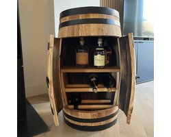 Drank kast Chardonnay - 110 liter Wijnvat - Ruimte voor 18 flessen - Wijnrek + Plank - Lijnzaadolie - Zwarte stalen banden