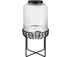 Drankdispenser met glazen container - 7 liter - roestvrij staal - zwart
