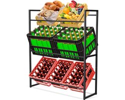 Drankrattenrek, 114,5 x 98 x 31 cm, massief drankenrek, vrijstaand en stabiel, rek voor 6 kratten van metaal, kistenrek, kistenrek, waterbakrek, drankrek