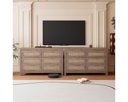 Drawer Chest 6 Drawers Cabinet Wooden Storage Cabinet Sideboard with 6 Drawers Side Cabinet High Legs Wood Bedside Chest for Bedroom Kitchen and Living Room Furniture Easy Assembly Wood Color