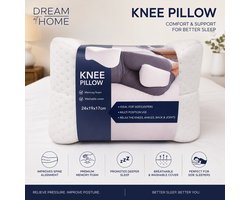 Dream at Home Kniekussen Ergonomisch – Memory Foam Kniekussen voor Zijslapers – Beenkussen voor Knieën, Heupen & Rug – Wasbare Hoes – 24 x 19 x 17 cm – Wit