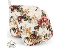 DREAM Pannenlappen 2 Stuks Rozenbloemen Katoen Pannenonderzetter Hittebestendige Pannenlap tot 250Â°C
