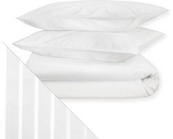 Dream Sheets - Nederlands fabricaat luxe Dekbedovertrek (set) - 1 persoons - 140x200/250cm - Katoen Satijn - Wit Gestreept - 6mm x 24mm - Luxe geschenkverpakking