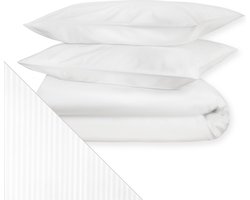Dream Sheets - Nederlands fabricaat luxe Dekbedovertrek (set) - 2 persoons - 200x200/250cm - Katoen Satijn - Wit Gestreept - 4mm - Luxe geschenkverpakking