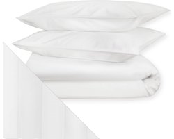 Dream Sheets - Nederlands fabricaat luxe Dekbedovertrek (set) - 2 persoons - 200x200/250cm - Katoen Satijn - Wit Gestreept - 8cm - Luxe geschenkverpakking