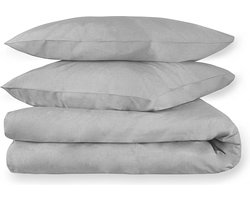 Dream Sheets - Nederlands fabricaat luxe Dekbedovertrek - tweepersoons (set) - 200x200/250cm - Linnenlook - Biokatoen - Grey Mist - Luxe geschenkverpakking