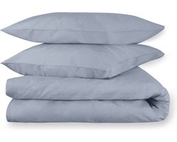 Dream Sheets - Nederlands fabricaat luxe Dekbedovertrek - tweepersoons (set) - 200x200/250cm - Linnenlook - Biokatoen - Sky Blue - Luxe geschenkverpakking