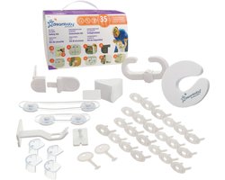 Dreambaby veiligheidskoffer voor een kindveilig huis (35-delig) - Complete veiligheidsset baby en kind - Stopcontactbeveiliging - Apparaatvergrendeling - Zelfklevend - Hoekbeschermers - Deurstopper - Kindveiligheid