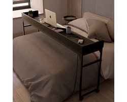 DreamDesk Bedtafel Op Wielen Verstelbare Tafel Voor Over Bed Bed Tafel - 213 cm - Bedtafels - Verrijdbaar - Laptoptafel met wielen - Bedtafeltje - Verstelbaar - Laptop - Overbed tafel - Sta Bureau - Midnight Black