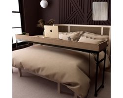 DreamDesk Bedtafel Op Wielen Verstelbare Tafel Voor Over Bed Bed Tafel - 213 cm - Bedtafels - Verrijdbaar - Laptoptafel met wielen - Bedtafeltje - Verstelbaar - Laptop - Overbed tafel - Sta Bureau - Oakwood