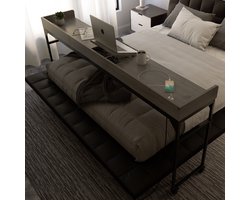 DreamDesk Bedtafel Op Wielen Verstelbare Tafel Voor Over Bed Bed Tafel - Bedtafels - Verrijdbaar - Laptoptafel met wielen - Bedtafeltje - Verstelbaar - Laptop - Overbed tafel - Sta Bureau - Silver Slate