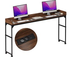 DreamDesk Verrijdbaar Bureau op Wielen Laptop & Werkbureau – Standing Desk - Bureaublad - Sta Bureau - Overbed tafel - Bed tafel - Past Over Bed - Bedtafeltje - Verstelbare tafel - 213 cm – Espresso Brown