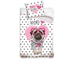 DREAMEE Dekbedovertrek Kisses - Eenpersoons - 140x200 cm - Wit/Roze