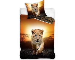 DREAMEE Dekbedovertrek Leeuw Eenpersoons Dubbelzijdig - 140 x 200 cm - 70 x 90 cm - Katoen