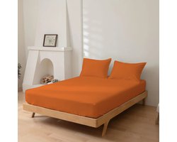 Dreamers Den - Hoeslaken - 100% Katoen Percaline - Katoen - Oranje - 90x200cm - 28cm Hoekhoogte