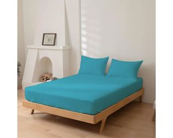 Dreamers Den - Hoeslaken - 100% Katoen Percaline - Katoen - Turqoise - 90x220cm - 30cm Hoekhoogte