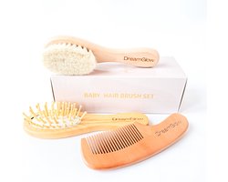 DreamGlow Baby Cadeauset – Houten Babyborstel met Geitenhaar – Giftset
