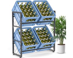 Dreamhigh® Krattenrek met Opbergruimte voor 4 Kisten - Krattenrek Drankrek Bierkratrek Vrijstaand Kistenstandaard - Metalen Drankrek 2-Laags Krattenorganizer - Ruimtebesparende Opslag voor Bier - Water - Fruit en Groenten - 81x32x82.5cm