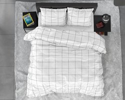 Dreamhouse Satin Deep check - Dekbedovertrekset - Lits-Jumeaux - 240x200/220 + 2 kussenslopen 60x70 - Wit
