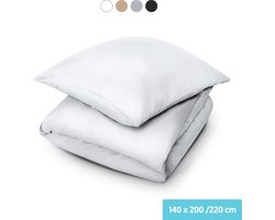 Dreamlab Dekbedovertrek set - 140 x 200/220 cm - Beddengoed met kussensloop - Een persoons - Vier seizoenen - Microvezel - Wit