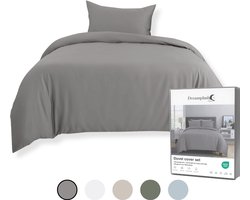 Dreamplush® Dekbedovertrek 140x200 Katoen Satijn – 300TC – Eenpersoons – Inclusief Kussensloop 60x70 – Ritssluiting – Grijs