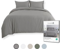 Dreamplush® Dekbedovertrek 200x200 Katoen Satijn – 300TC – Tweepersoons – Inclusief Kussenslopen 60x70 – Ritssluiting – Grijs