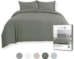Dreamplush® Dekbedovertrek 200x200 Katoen Satijn – 300TC – Tweepersoons – Inclusief Kussenslopen 60x70 – Ritssluiting – Groen