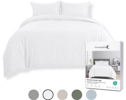 Dreamplush® Dekbedovertrek 200x200 Katoen Satijn – 300TC – Tweepersoons – Inclusief Kussenslopen 60x70 – Ritssluiting – Wit
