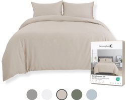 Dreamplush® Dekbedovertrek 240x220 Katoen – Lits Jumeaux – Inclusief Kussenslopen 60x70 – Ritssluiting – Beige