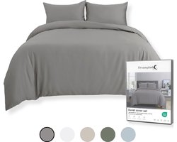 Dreamplush® Dekbedovertrek 240x220 Katoen Satijn – 300TC – Lits Jumeaux – Inclusief Kussenslopen 60x70 – Ritssluiting – Grijs