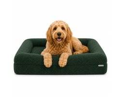 Dreamydog Orthopedische Hondenmand – Hondenbed Wasbaar – Orthopedisch Hondenkussen – Hondensofa Waterdicht – Bouclé Forest Green – Medium 94x74x20 cm