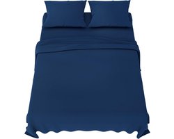 Dreamzie bedding set 160x200 cm - microfibre 4-piece - fitted sheet 160x200 cm - flat sheet 2 people 240x280 cm - 2 pillowcases 65x65 - Oeko Tex certified - dark blue