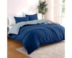 Dreamzie - Duvet cover 200x200 cm with 2 pillowcases 80x80 cm - Dark blue/Blue grey - 200x200 Bed set in 100% microfibre - 3-piece - Certified free from chemicals (Oeko TEX)