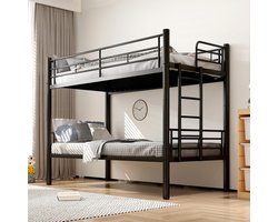 Drenice Hoogslaper 90x200 cm - Metalen stapelbed, stapelbed met ladder en valbeveiliging - stapelbed voor volwassenen - jeugdbed met lattenbodem - kan worden gescheiden in twee eenpersoonsbedden - geschikt voor in de slaapkamer - Zwart