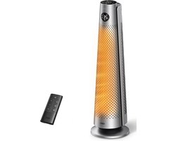 Dreo DR-HSH008 Keramische Torenverwarmer 2000W – Elektrische Verwarming met Afstandsbediening, 120° Oscillatie, Thermostaat, 5 Modi en 3 Ventilatorsnelheden – Stil (25 dB), Energiezuinig en Veilig – Zilver