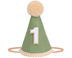 DRESHOW 1e Verjaardagsfeestje Babyhoedje Eerste Verjaardagshoedje met Pompons Cake Smash Fotoprops Hoofddekselversiering voor Meisjes en Jongens