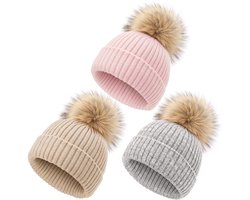 DRESHOW Baby- en Peuterbeanie Wintermutsen voor Kinderen Zachte Gebreide Unisex Muts voor Jongens en Meisjes met Schattige Pompon Warme Muts Beanies voor Kinderen van 0-36 Maanden