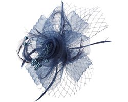 DRESHOW Fascinators Hoeden Bloem Mesh Linten Veren met Gevorkte Clip Cocktail Tea Party Hoofddeksels voor Meisjes en Vrouwen